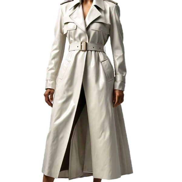 Women's Elegant Belted Suede Leather Trench Coat