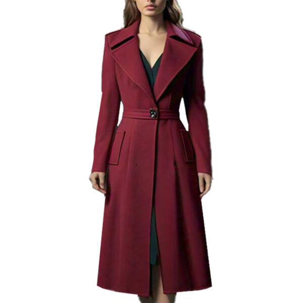 Women’s Lapel Neck Overcoat - Belted Wool Coat with Slant Pockets, Warm Winter Outerwear