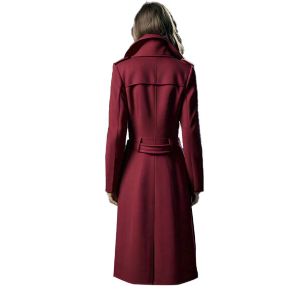 Women’s Lapel Neck Overcoat - Belted Wool Coat with Slant Pockets, Warm Winter Outerwear - Image 2