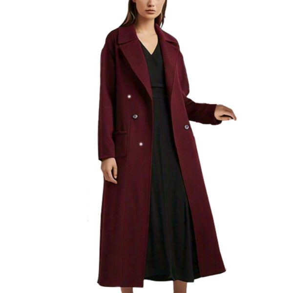 Women’s Lapel Neck Overcoat - Belted Wool Coat with Slant Pockets, Warm Winter Outerwear - Image 3