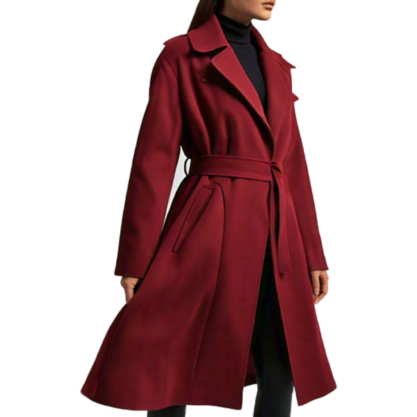 Women's Burgundy Belted Suede Trench Coat