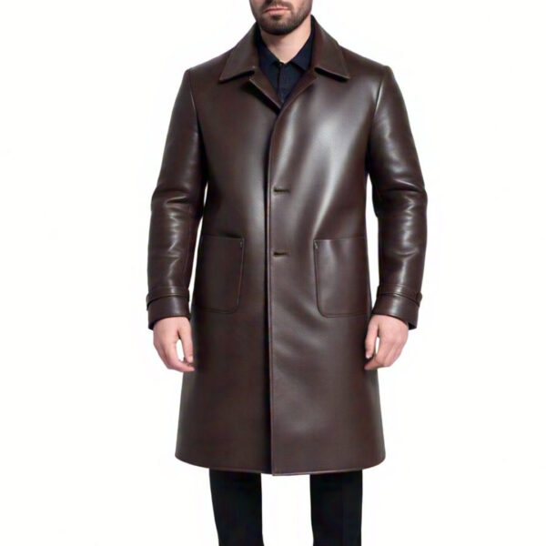 Zyppra Men's Genuine Leather Long Coat – French-Inspired Elegance