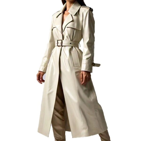 Women's Elegant Belted Suede Leather Trench Coat - Image 2