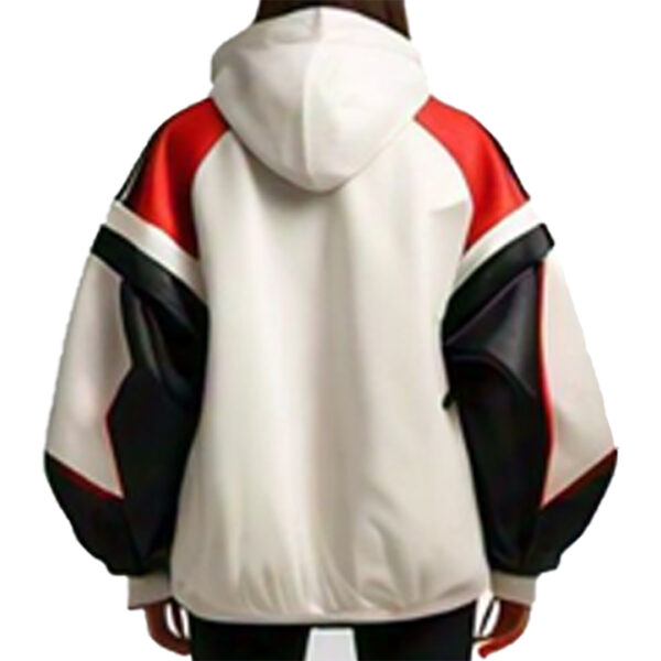 Women's Bold Tri-Color Oversized Suede Leather Hoodie Jacket - Image 2