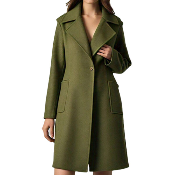 Women's Classic Lapel Tweed leather coat with Double Pockets - Image 2