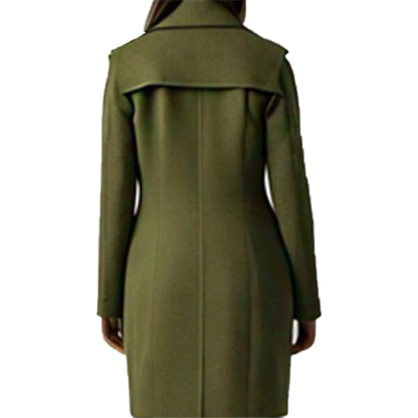 Women's Classic Lapel Tweed leather coat with Double Pockets - Image 3