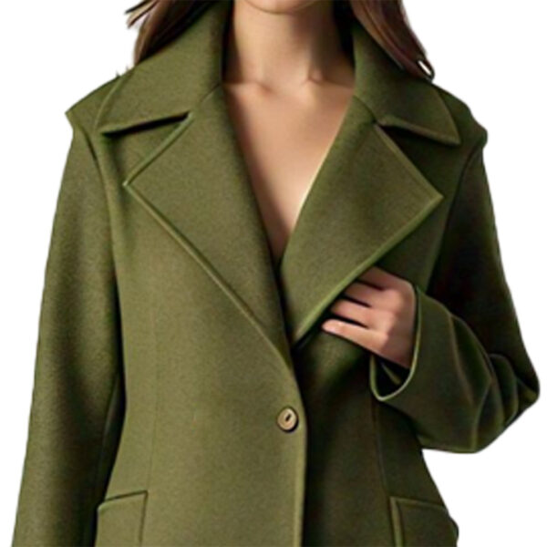 Women's Classic Lapel Tweed leather coat with Double Pockets - Image 4