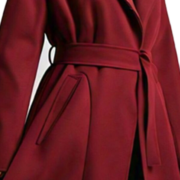 Women's Burgundy Belted Suede Trench Coat - Image 2