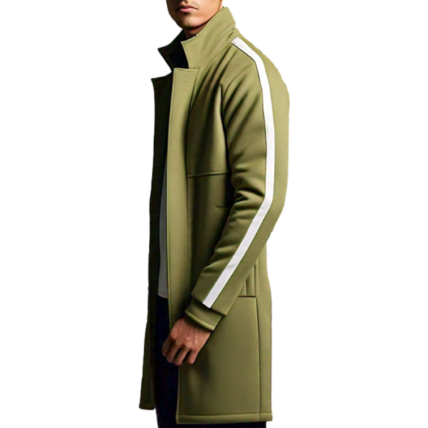 men's Modern Olive Green Wool Coat with Streamlined Design - Image 3