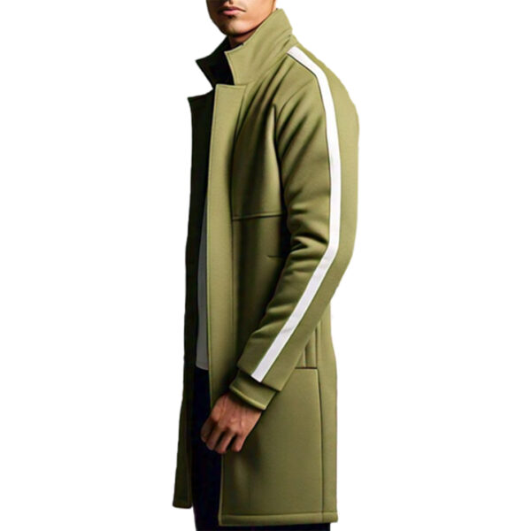 men's Modern Olive Green Wool Coat with Streamlined Design - Image 4