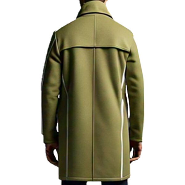 men's Modern Olive Green Wool Coat with Streamlined Design - Image 3