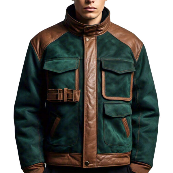 Premium Two-Tone Suede Leather Jacket multiple pockets - Image 2