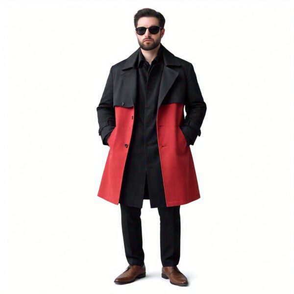 Men's Trench Coat Black And Red Combo