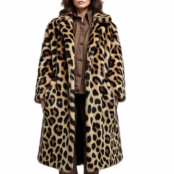 Women's Fluffy Leopard Pattern Long Coat