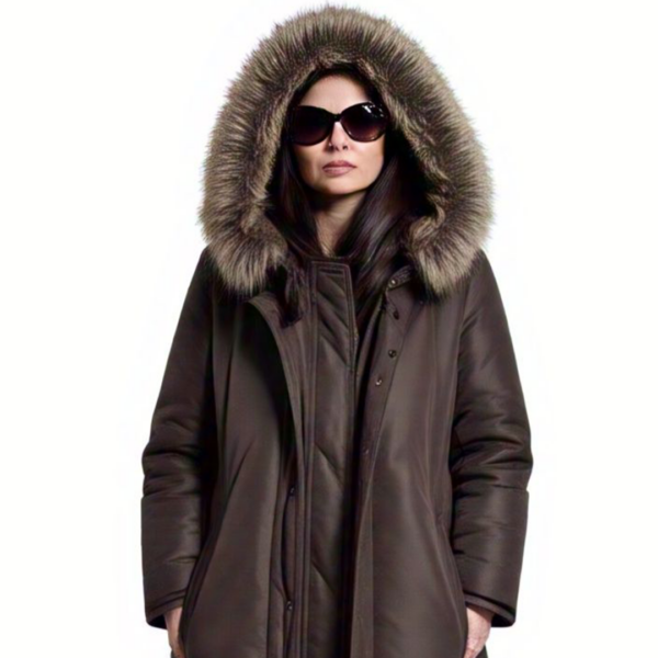 Women's Dark Brown Long Puffer Coat - Image 2