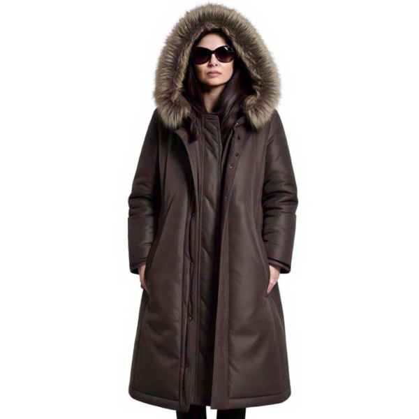 Women's Dark Brown Long Puffer Coat