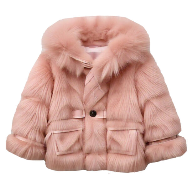 Women's Baby Pink Faux Fur Coat with Hood - Image 3