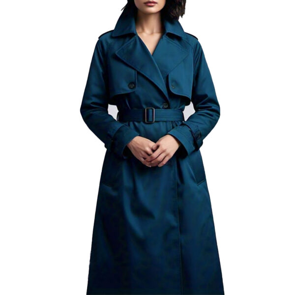 Women's Classic Teal Trench Coat with Belted Waist