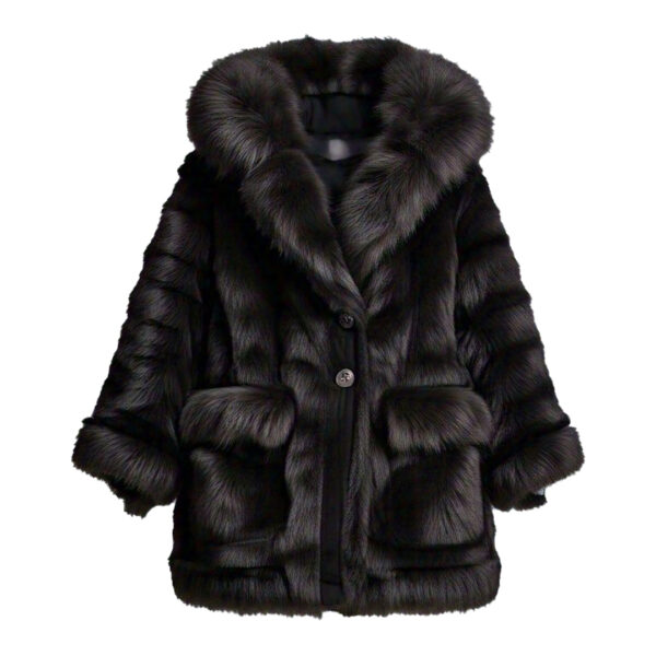 Women's Elegant Black Faux Fur Coat with Hood