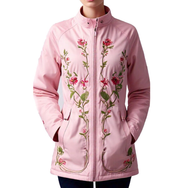 Women's Elegant Pink Jacket with Floral Embroidery