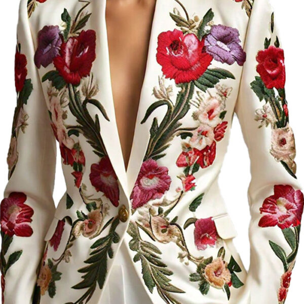 Women's Luxurious Multicolor Floral Embroidered Blazer - Image 2