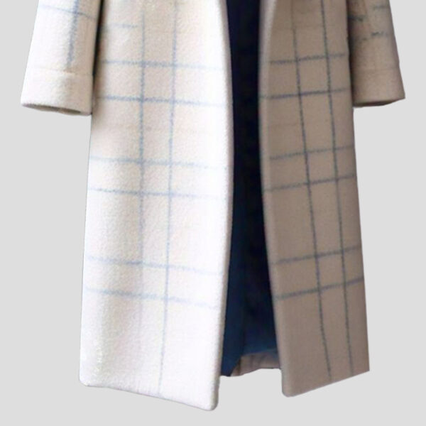 Women's Classic Beige Plaid Longline Coat  Timeless & Elegant Outerwear - Image 5