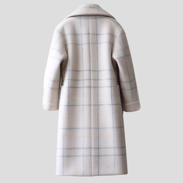 Women's Classic Beige Plaid Longline Coat  Timeless & Elegant Outerwear - Image 4