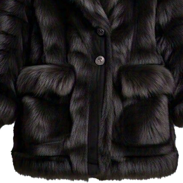 Women's Elegant Black Faux Fur Coat with Hood - Image 2