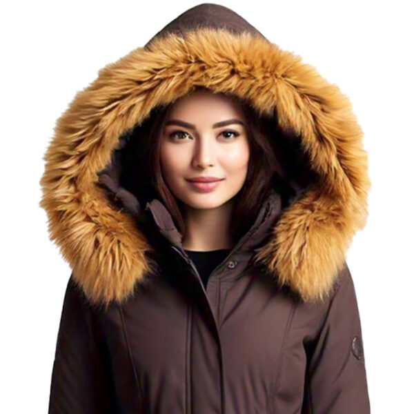 Women's Elegant Brown Winter Parka with Faux Fur Hood - Image 2