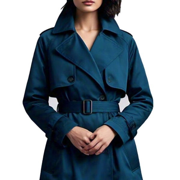 Women's Classic Teal Trench Coat with Belted Waist - Image 5