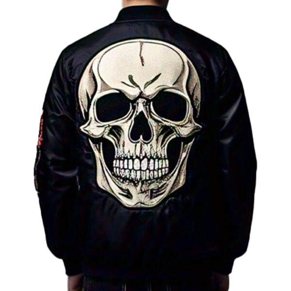 Men's Bold Black Bomber Jacket with Skull Embroidery - Image 3