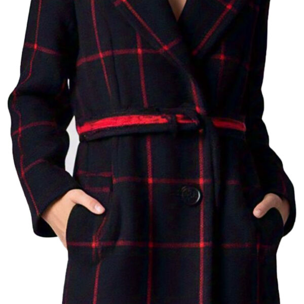 Dakota Johnson Red Checked Dark Navy Blue Women's Wool Coat - Image 4