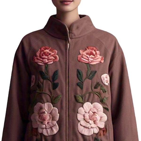 Women's Stylish Brown Jacket with Floral Embroidery - Image 3