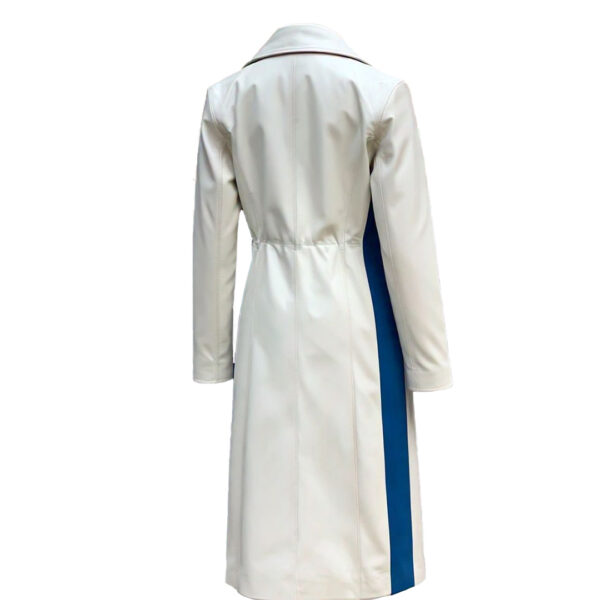 Women's Chic White Double-Breasted Coat with Blue Lapel Accent – Elegant & Modern Outerwear - Image 5