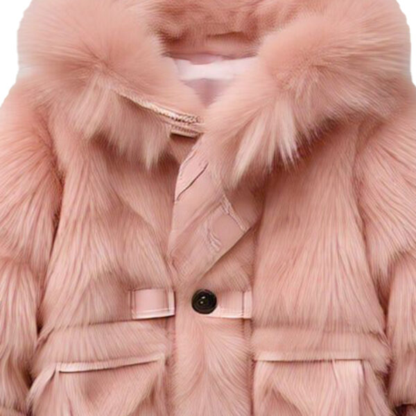 Women's Baby Pink Faux Fur Coat with Hood - Image 2