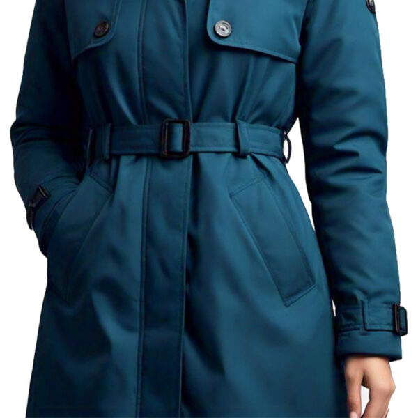 \Women's Sophisticated Teal Parka with Faux Fur Hood - Image 3