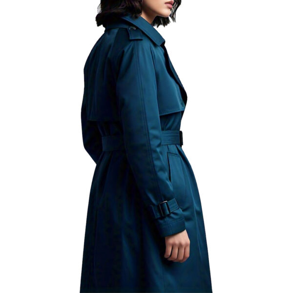 Women's Classic Teal Trench Coat with Belted Waist - Image 3