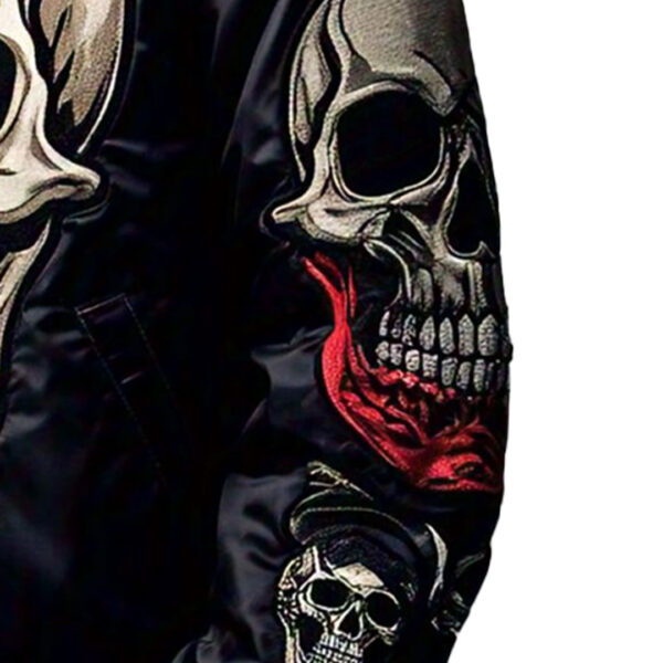 Men's Bold Black Bomber Jacket with Skull Embroidery - Image 4