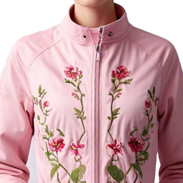 Women's Elegant Pink Jacket with Floral Embroidery - Image 2