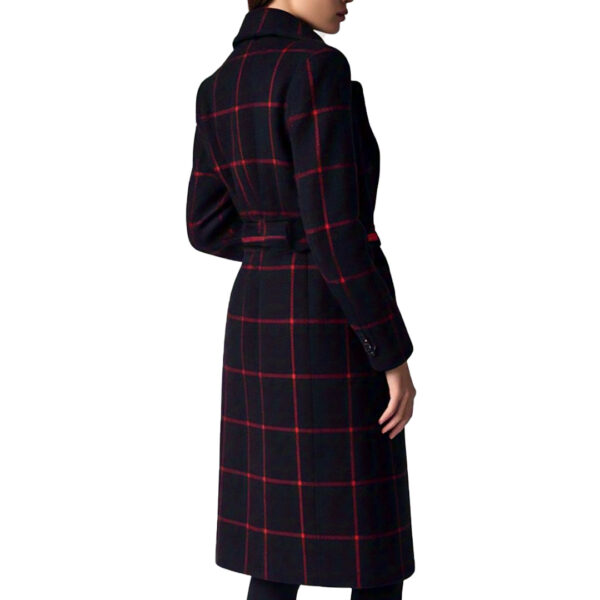 Dakota Johnson Red Checked Dark Navy Blue Women's Wool Coat - Image 5