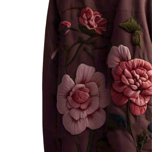 Women's Stylish Brown Jacket with Floral Embroidery - Image 2