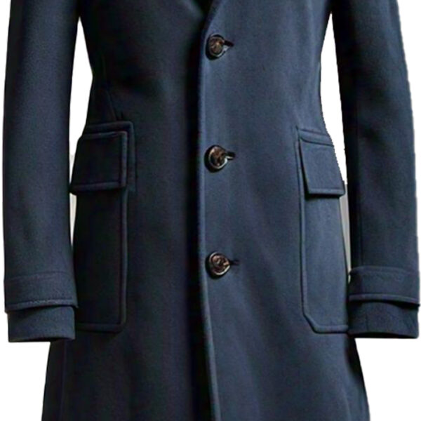 Women's Sophisticated Navy Blue Wool Overcoat - Image 5