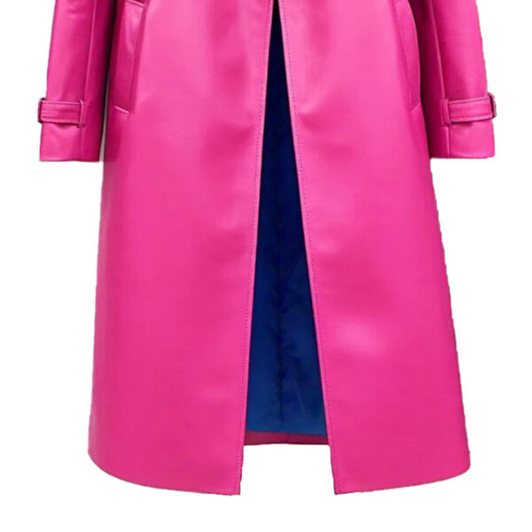 Women's Vibrant Pink Long Leather Coat with Sleek Design - Image 4