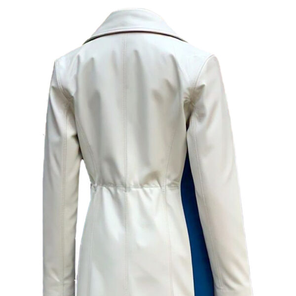 Women's Chic White Double-Breasted Coat with Blue Lapel Accent – Elegant & Modern Outerwear - Image 4