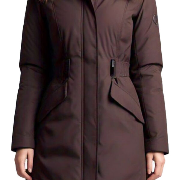 Women's Elegant Brown Winter Parka with Faux Fur Hood - Image 4