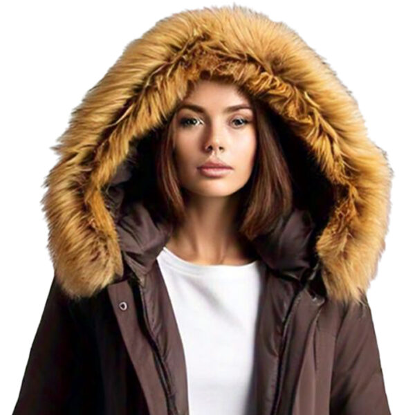 Women's Stylish Brown Winter Parka with Faux Fur Hood - Image 3