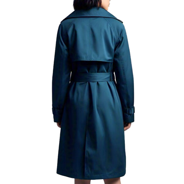 Women's Elegant Teal Trench Coat with Faux Shearling Collar - Image 4