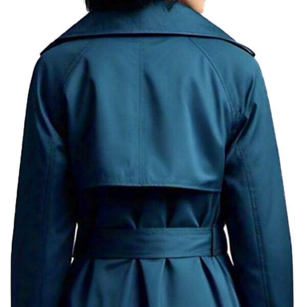 Women's Elegant Teal Trench Coat with Faux Shearling Collar - Image 3