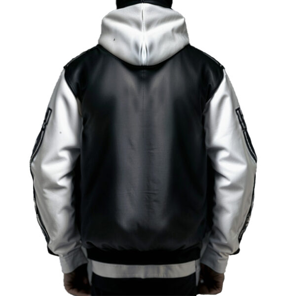 Men's Trendy Black and White Varsity Jacket with Camouflage Accents - Image 3